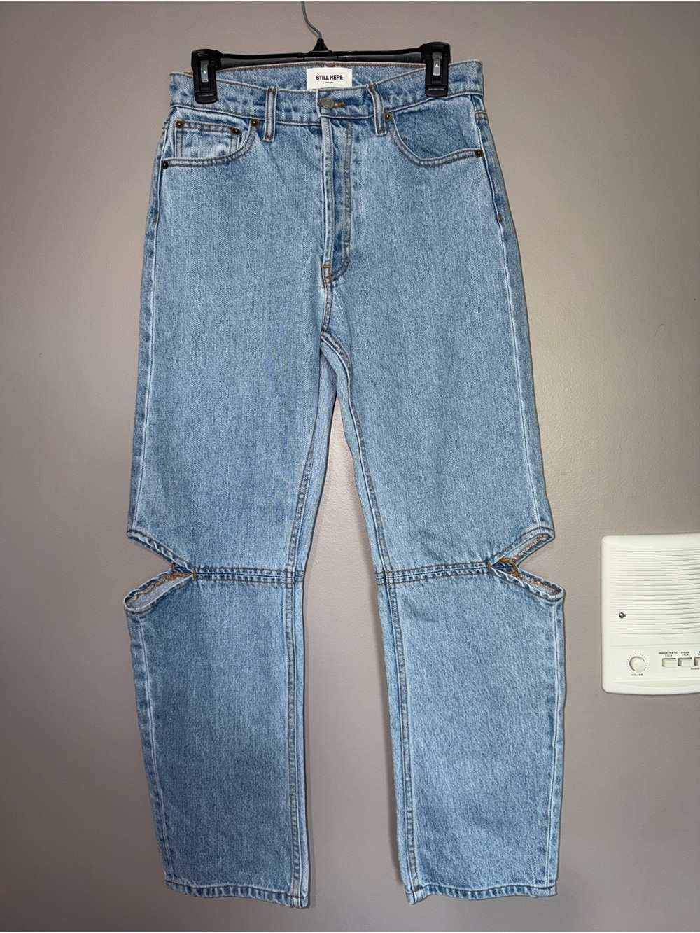 Straight-Leg Blue Distressed Knee Jeans for Women - Picture 2 of 7